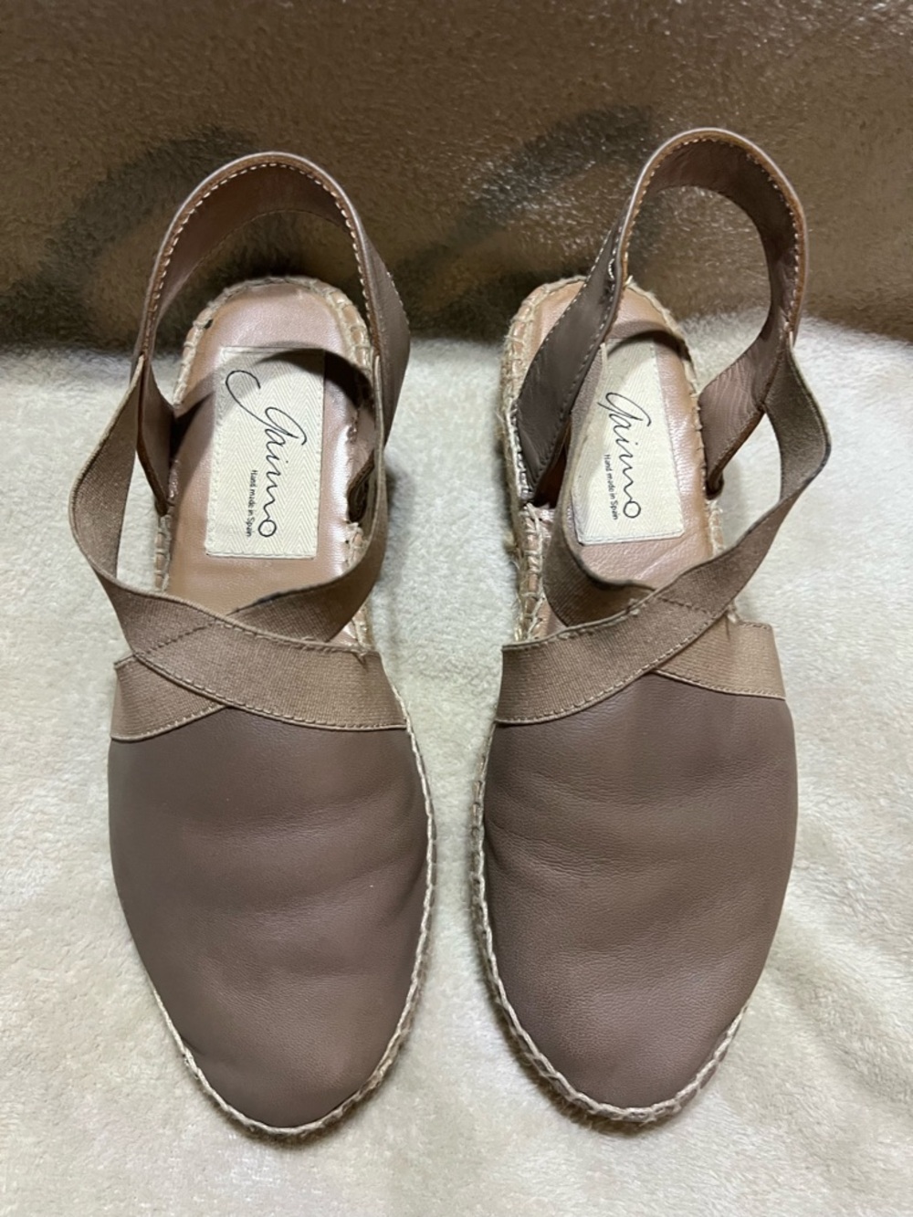 Gaimo”made by hand in Spain”Women's Brown Espadrille Slingback Flats size 36